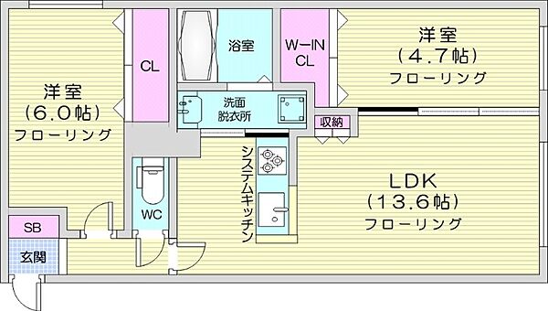 アルファスクエア琴似1条 ｜北海道札幌市西区琴似一条3丁目(賃貸マンション2LDK・3階・54.57㎡)の写真 その2