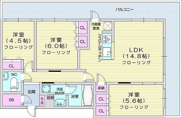 ライオンズタワー札幌 ｜北海道札幌市中央区南二条西3丁目(賃貸マンション3LDK・16階・70.48㎡)の写真 その2