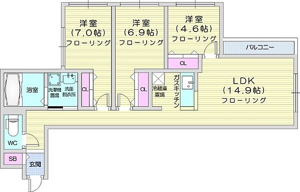 C’est la vie ｜北海道札幌市中央区南十三条西9丁目(賃貸マンション3LDK・2階・76.53㎡)の写真 その2
