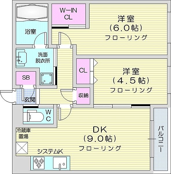 北海道札幌市白石区中央一条7丁目(賃貸マンション2DK・4階・46.61㎡)の写真 その2