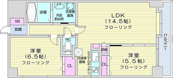 ラディア近代美術館前 ｜北海道札幌市中央区北五条西18丁目(賃貸マンション2LDK・9階・57.35㎡)の写真 その2