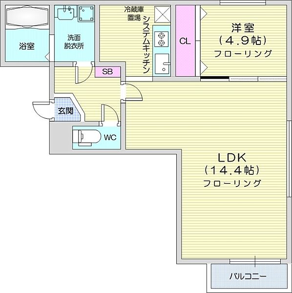 ココ南高前 ｜北海道札幌市中央区南十六条西6丁目(賃貸マンション1LDK・5階・44.01㎡)の写真 その2