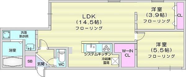 北海道札幌市北区北二十一条西2丁目(賃貸マンション2LDK・4階・53.87㎡)の写真 その2