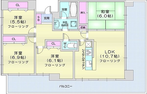 サムティレジデンス南8条 ｜北海道札幌市中央区南八条西15丁目(賃貸マンション4LDK・13階・83.94㎡)の写真 その2