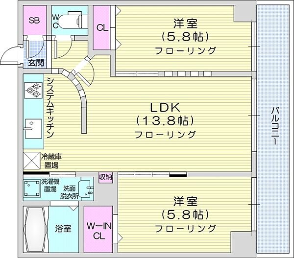 スペチアーレ伏見WEST ｜北海道札幌市中央区南十九条西14丁目(賃貸マンション2LDK・5階・56.43㎡)の写真 その2