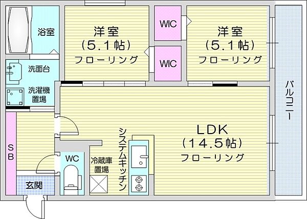 北海道札幌市西区八軒二条西2丁目(賃貸マンション2LDK・2階・55.01㎡)の写真 その2