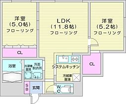 札幌市営南北線 北34条駅 徒歩12分の賃貸マンション 1階2LDKの間取り