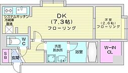 ピュア東彩館8 2階1DKの間取り