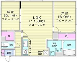 グランメール　クレール苗穂  ｜ 北海道札幌市中央区北三条東7丁目（賃貸マンション2LDK・2階・53.60㎡） その2