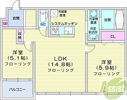 ポルトボヌール 2LDKの間取図画像