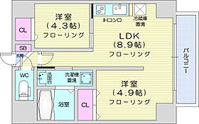 レジデンスタワー札幌  ｜ 北海道札幌市東区北八条東1丁目（賃貸マンション2LDK・6階・43.20㎡） その2