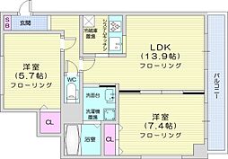 サンコート桑園ガーデンヒルズ 4階2LDKの間取り