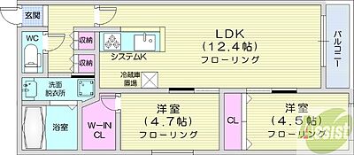 間取り：2LDK、都市ガス、エアコン、ガス暖房、ネット無料