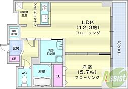 ヴェール元町 1LDKの間取図画像