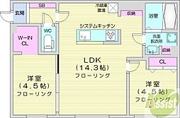 仮)アーバス南円山 4階2LDKの間取り
