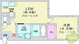 Cefiro Manzoni 2階1LDKの間取り