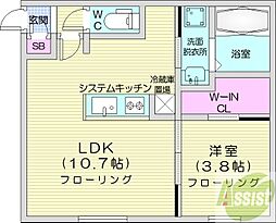 札幌市営東豊線 月寒中央駅 徒歩1分の賃貸マンション 4階1LDKの間取り