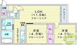グランデール南郷 3階2LDKの間取り