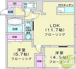 ラグゼ円山 2LDKの間取図画像