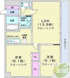 グランカーサ南11条 2LDKの間取図画像