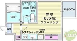 プライマル札幌北18条 ワンルームの間取図画像