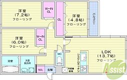 札幌市西区八軒二条東2丁目マンション 3LDKの間取図画像