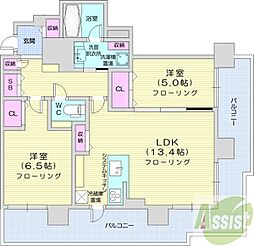 ブランズタワーアイム札幌大通公園 2LDKの間取図画像