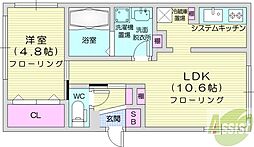 amadeus中島公園 1LDKの間取図画像
