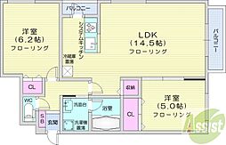 グランメール北6条 2LDKの間取図画像