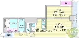 PRIMEURBAN札幌リバーフロント 1LDKの間取図画像