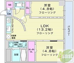 COLORE知事公館前 2LDKの間取図画像