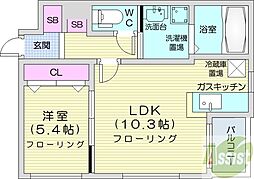 ワイズビレッジN14 1LDKの間取図画像