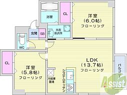 グラードエルヴィータ円山 2LDKの間取図画像