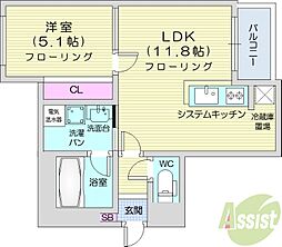 グランオルセー北大前 1LDKの間取図画像