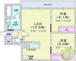 alesia北円山 2LDKの間取図画像