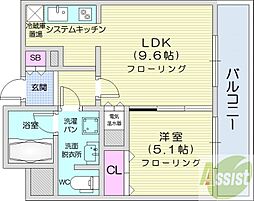 ラフィネタワー札幌南3条 1LDKの間取図画像