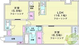 レジディア南一条 2LDKの間取図画像