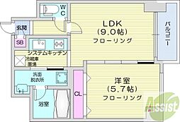 ブラントゥール伏見 1LDKの間取図画像