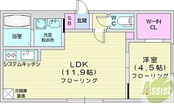 札幌市中央区南十二条西14丁目アパート 1LDKの間取図画像