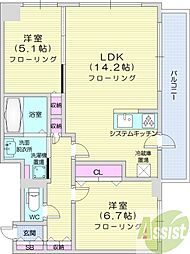 RESIDIA円山北五条 2LDKの間取図画像