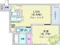 円山シャトー桂和大通館 1LDKの間取図画像