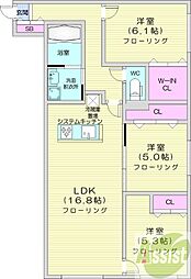 札幌市白石区本通17丁目南マンション 3LDKの間取図画像