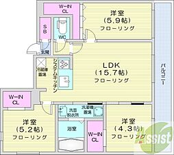 グランドEspoir円山 3LDKの間取図画像