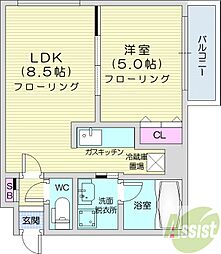 クイーンズフォレスト中島公園 1LDKの間取図画像
