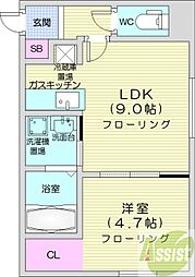 T147 1LDKの間取図画像