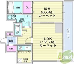 ティアラタワー中島倶楽部 1LDKの間取図画像