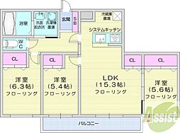 リーフウィング 3LDKの間取図画像