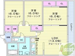 メゾン伏見 3LDKの間取図画像