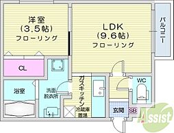 ルーエN15 1LDKの間取図画像