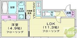 ハイパールN36 1LDKの間取図画像
